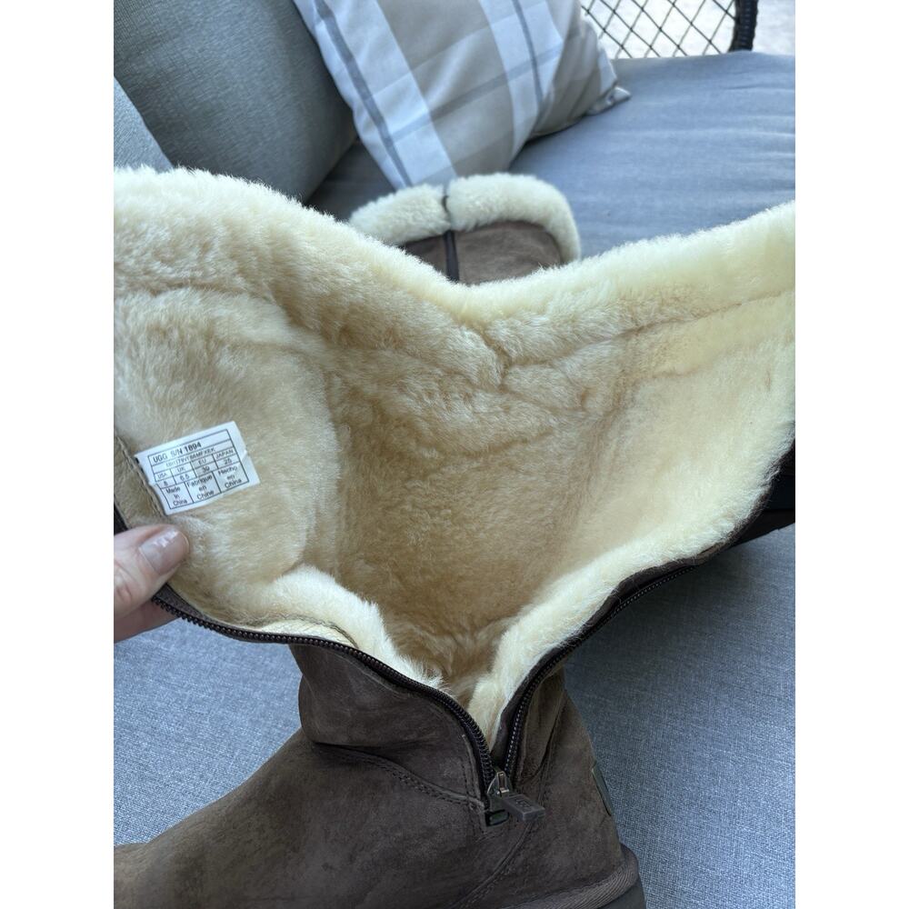 UGG Plumdale Tassel Tall Genuine Sheepskin Boots Sz 8 Zip Espresso Suede 1894 - Picture 9 of 16